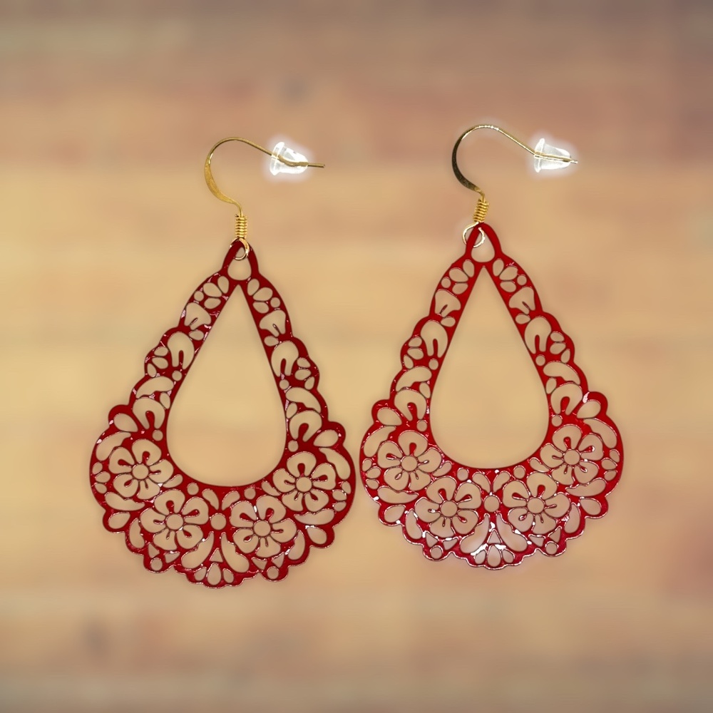 New Indio Jewelry Red Enamel Metal Teardrop Earrings #2140
